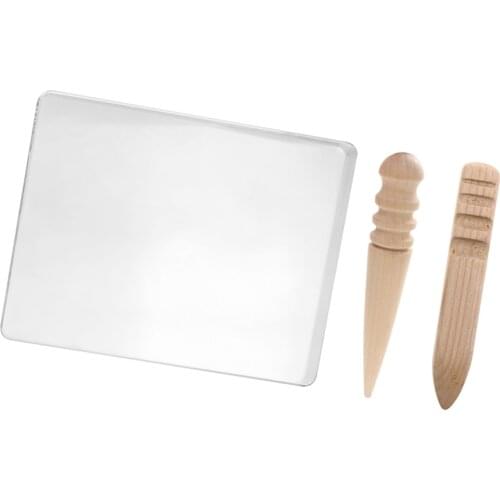 2Pcs Wood Leather Craft Tool Edge Slicker Burnisher Rounding Tool + 1Pcs Tempered Glass Plate for DIY Leather Working