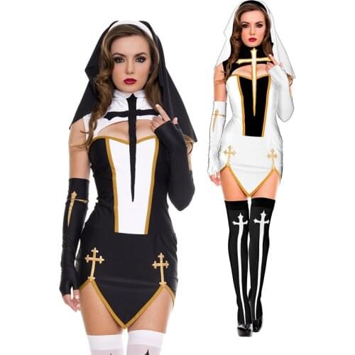 Carnival Lady Sexy Nun Costume Middle Ages Church Convent Superior Holy Cosplay Halloween Party Fancy Dress