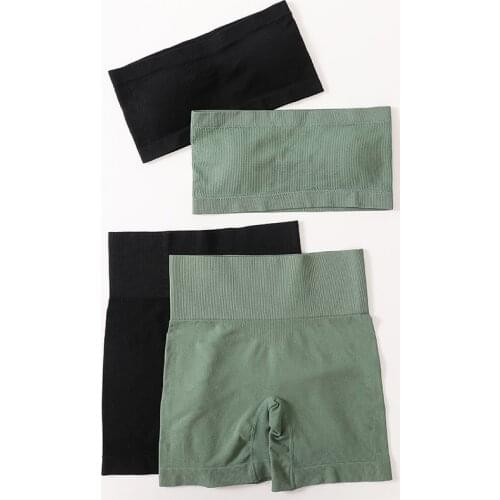 Strapless Women Bra Panties Set Seamless Bandeau High Waist Short Suit Female Active Lingerie Set Sportwear Fitness Underwear