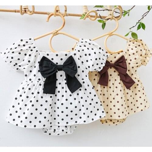 Korean Style Summer Baby Girl Dress Bodysuits Dot Printed Short Sleeve Cotton Infant Baby Girls Jumpsuit Baby Girls Clothes