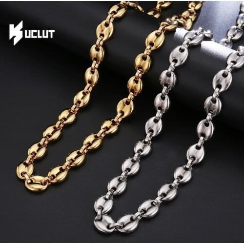 Nacklace 8mm Stainless Steel Coffee Bean Chain In Gold/ White Gold, 2$ Off for Every 10$ Spend