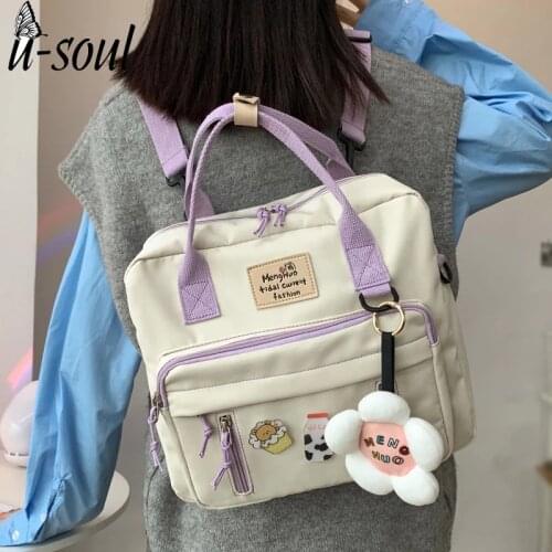 USOUL Lovely Multifunctional Backpack Teenage Girl Ring Buckle Portable Travel Bag Female Small Schoolbag Badge Women Backpacks