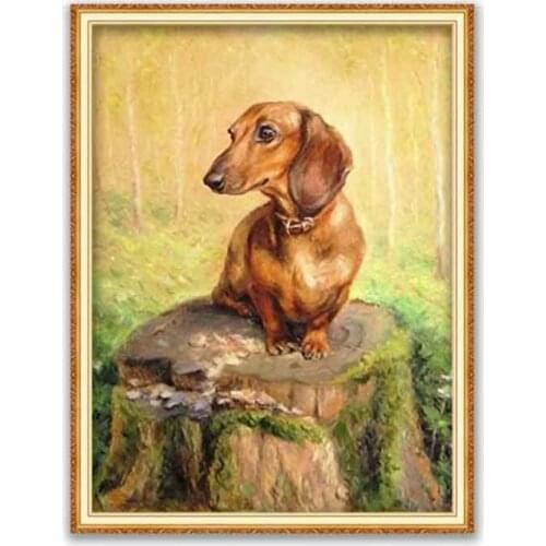 Animal Dog Dachshund DIY Cross Stitch Embroidery 11CT Kits Craft Needlework Set Cotton Thread Printed Canvas Home Decoration