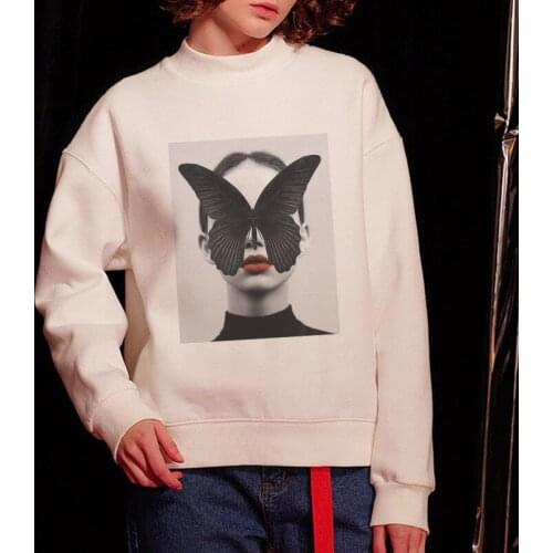 2020 new Modernist Sexy Lady Feather Butterfly hoodie Women hoodies Clothes Korean Style Aesthetic sweatshirt moletom para mujer