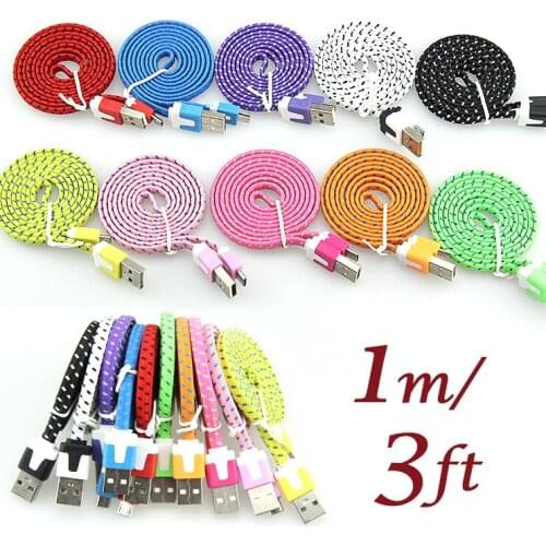 Wholesale 1m 3ft Flat Noodle Braided Fabric 8pin USB Data Colorful Nylon Sync Charger Cable For iPhone iPad for IOS 100pcs/lot