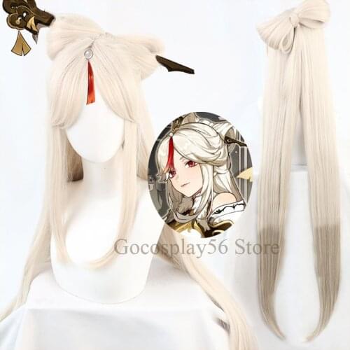 Ningguang Cosplay Genshin Impact Wig 120cm Long Gradual Beige 8-Shaped Bow Heat Resistant Hair Halloween Game Role Play