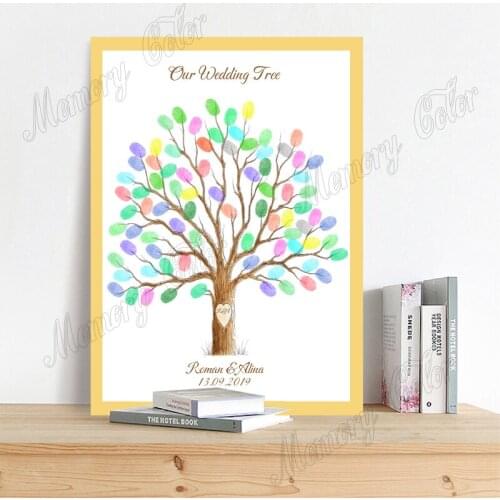 Personalized Name Date Fingerprint DIY Guestbook Canvas For Wedding Birthday Party Baby Shower Decoration (Ink Pad Included)