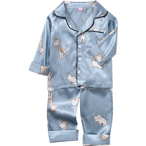 New Autumn Baby Kids Girls Boys Pajamas Cartoon Animal Print Sleepwear Set Long Sleeve Blouse Tops+Pants Pajamas