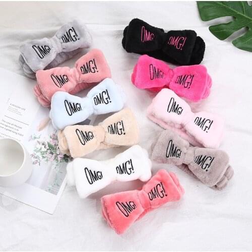New OMG Letter Coral Velvet Bow Hairband Candy Color Cute Girl Hairpin Wash Face Bath Makeup Elastic Headband Headdress Hair Acc