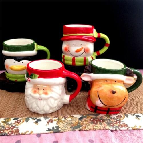 Christmas gift ceramic animal cup Santa Claus elk couple water glass Snowman Penguin creative caribou cartoon