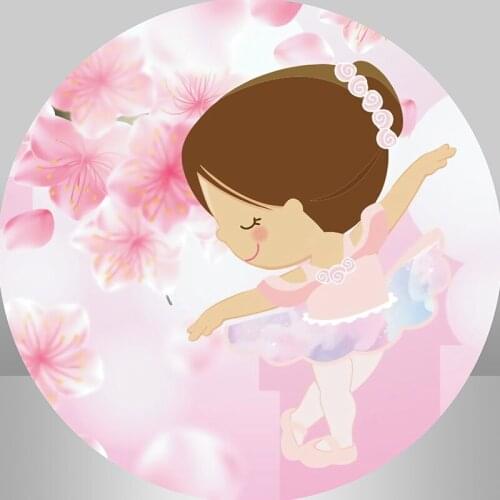 Pink Flower Ballet Dancer Round Backdrop Cover Princess Girl Birthday Photo Background Photo Studio Shoot Party Decoration
