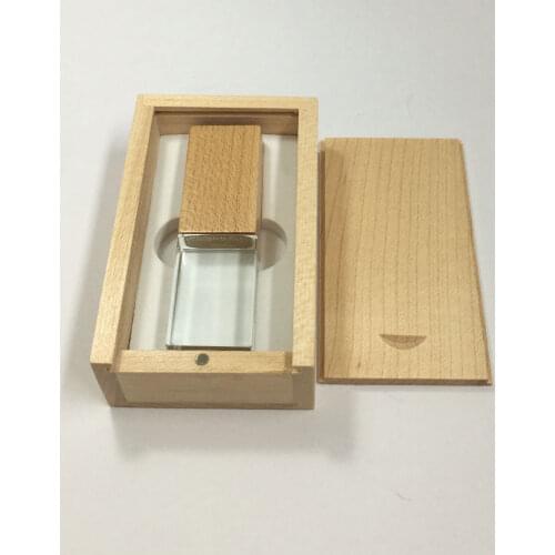 Crystal + metal USB flash drive pendrive 4GB 8GB 16GB 32GB 64GB External Storage memory stick u disk Custom Logo +wooden box
