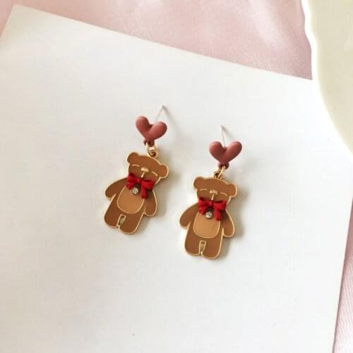 S925 needle Fun cute cartoon bear sweet girl love simple oil drop earrings for women
