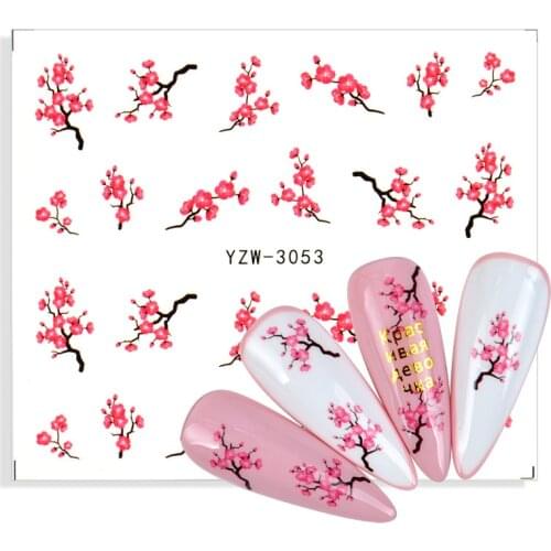Spring Sakura Nail Water Transfer Stickers Pink Cherry Blossoms Decals Flowers Leaf Branches Summer Nails Art Decoration Sliders