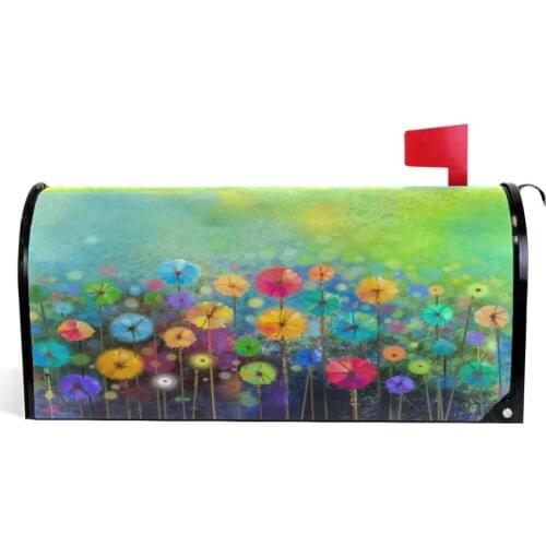Seasonal Nature Flowers Waterproof Mailbox Covers Abstract Floral Watercolor Rainbow Dandelion Poppy Magnetic Mail Wraps Cover