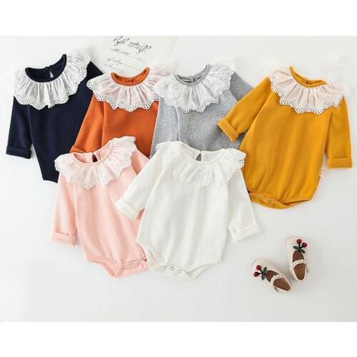 High quality autumn newborn triangle romper wrap wrinkle detachable lotus leaf collar long sleeve baby clothing