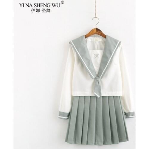 New Japanese School JK Uniform for Girls Long Sleeve Top Pleated Skirt Set Sailor Clothing Female Students Anime Cosplay Uniform