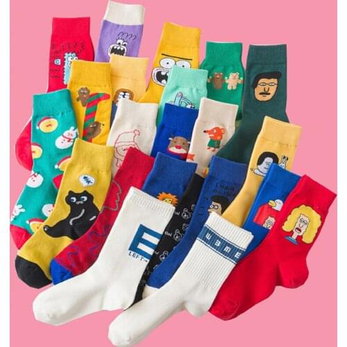 27 Style Funny Women Socks Cartoon Cotton Pig Bear Fruits Unisex Girls Crew Socks Harajuku Woman Colorful Streetwear Size 37-42