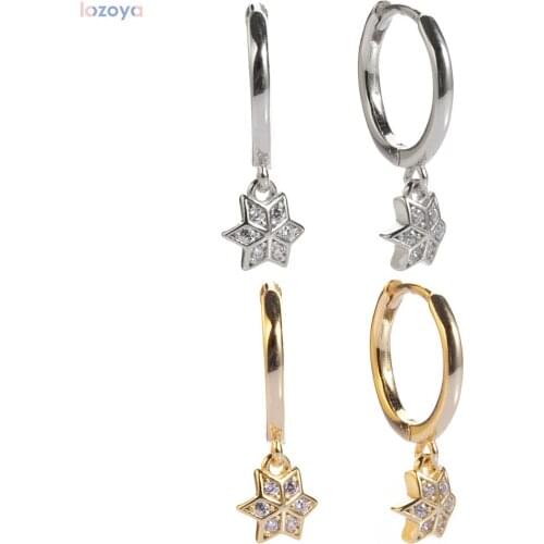 LOZOYA 925 Sterling Silver Star Pendientes 2021 Circle Earring Vintage CZ Zirconia Zircon CZ Hoop Earrings Rock Punk Femme