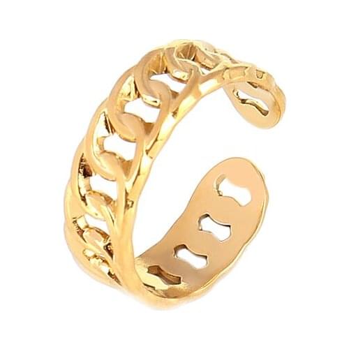 Punk Street Style Thick Chunky Chain Ring Cuban Curb Link Gold Filled Stainless Steel Stylish Ring for Women Simple Design rings