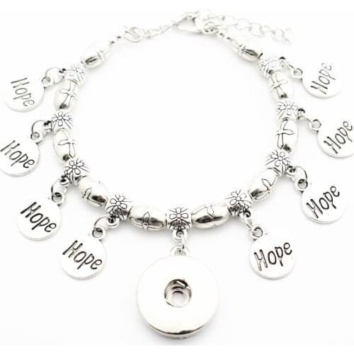 1pcs/lot HOPE Silver Elastic bead Bracelet Alloy Metal 18mm/20mm Ginger Snap button Adjustable Bracelets&Bangle Jewelry