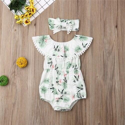 2019 Fashion Flamingo Print Newborn Baby Girl Clothes Ruffle Romper Baby Jumpsuit Summer Infant Clothing 2Pcs Outfit