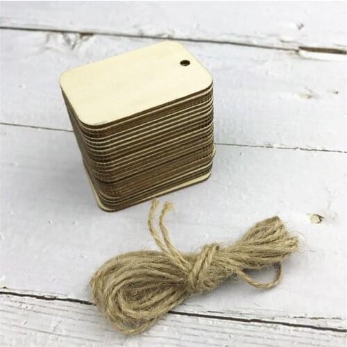 25Pcs/lot Unfinished Blank Rectangle Wooden Hanging Tags for Scrapbooing Party Favor Wedding Gift Tags with Rope Wooden tag