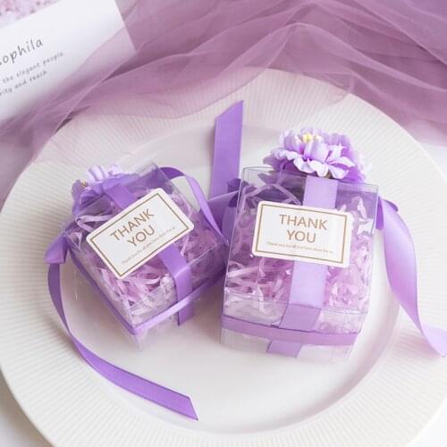 50pcs/bag Transparent gift box plastic plastic bag Green lawn candy box baby shower packaging Boxes wedding Party Supplies