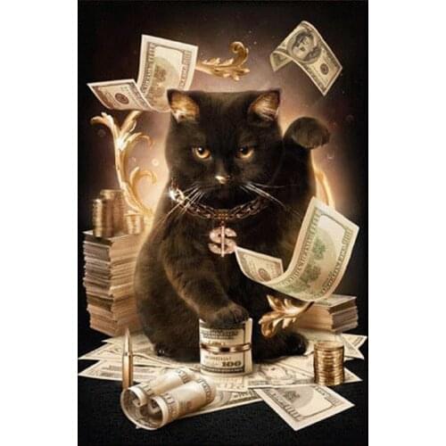 5D DIY full diamond painting cross stitch black lucky cat cash pattern, diamond embroidery, gifts, full rhinestone decoration