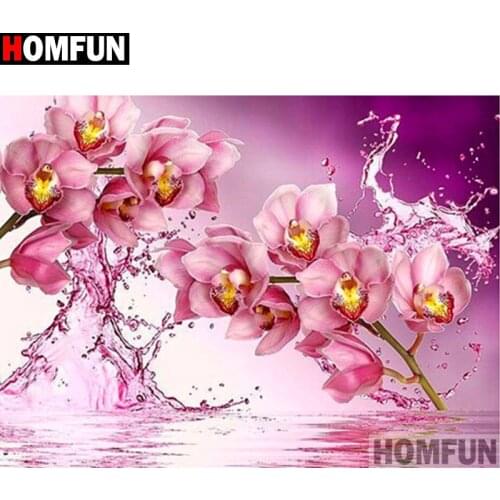 HOMFUN Full Square/Round Drill 5D DIY Diamond Painting "Pink flower" 3D Embroidery Cross Stitch 5D Home Decor A13704