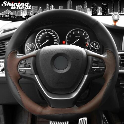 Shining wheat Black Coffee Leather Car Steering Wheel Cover for BMW F25 X3 2011-2015 F26 X4 2014-2016