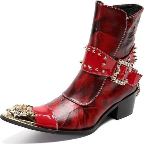 New Spring and Autumn Fashion Singer Model Personality High Heel Pointed Leather Boots Mens Shoes Quality Rivet Mens Boots