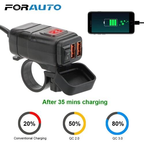 Motorcycle Quick Charger Vehicle-mounted Dual USB Phone Charger QC 3.0 Digital Voltmeter Adapter ON OFF Switch Moto Accessories