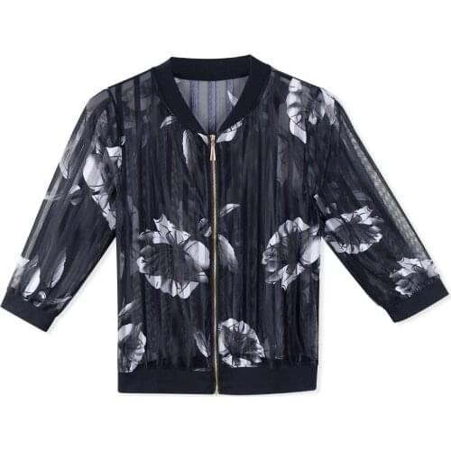 Neatie kiddie Summer Streetwear Fashion Casual Sunscreen Thin Jacket Women Coat Three Quarter Sleeve Zipper Slim Floral Outwear