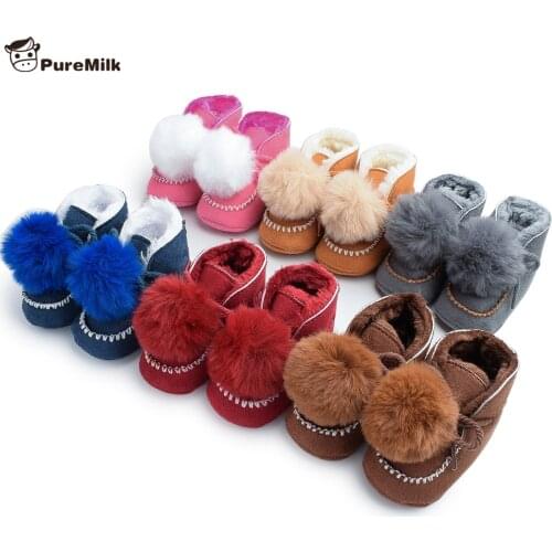 PureMilk Bebe Shoes Winter Baby Boy Shoes Fur Ball Baby First Walkers