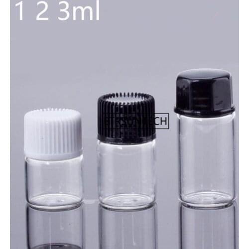 300pcs 1ml 2ml 3ml Empty Clear Glass Essential Oil Bottle Samples Vials Orifice Reducercap Small Cosmetic Containers F3380