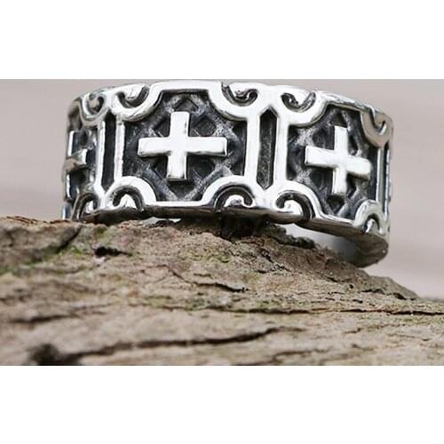 Classic Christian Jesus Cross Ring for Men And Women Vintage Stainless Steel Biker Ring Punk Rock Christian Believers Jewelry