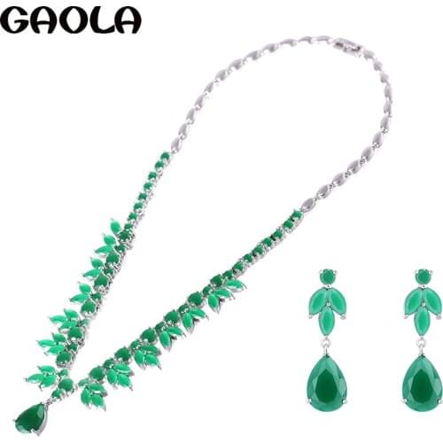 GAOLA Brand Crystal Zirconia Pendant Necklace Earrings Jewelry Set Wedding Dress Accessaries GLN0124