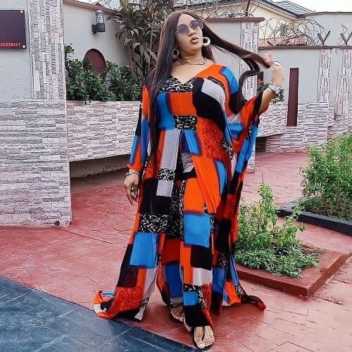 Plus Size Summer African Clothes for Women Two Piece Set Dashiki 2021 Fashion Long Dress Sets Pants Suits Outfits Party Dresses
