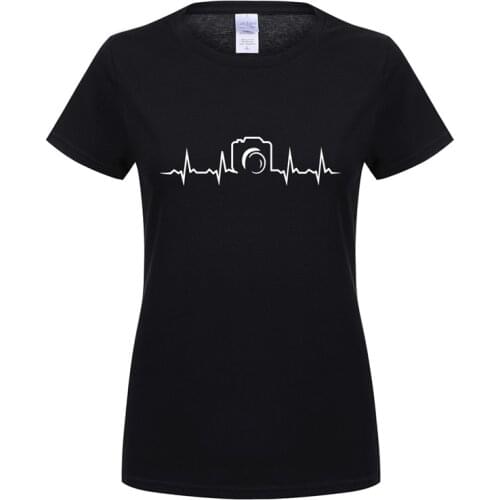 Summer Heartbeat of Camera Women T Shirt Funny Printed Short Sleeve Cotton Photographer Girl T-shirts Female Tee Tops OT-605