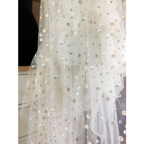 2020 hot selling popular small daisy mesh embroidery fabric, fresh embroidered lace, wedding dress, dress, childrens clothing