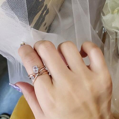 MWSONYA New Korean Fashion Delicate Rings for Women Rhinestone Double Ring Exquisite Party Ring Jewelry