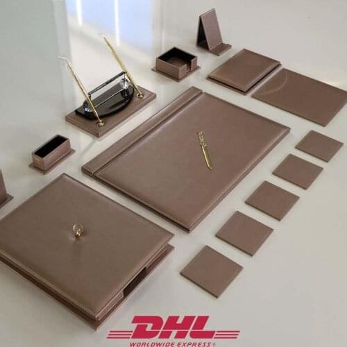 Office Desk Leather Mat Set Handcrafted Luxury Organizer Accessories Best Quality Platinum Office Supplies, Office Destop Set