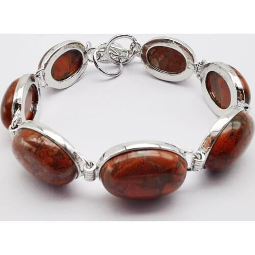 Natural Stone Red Jaspers Bracelet Jewelry For Women Oval CAB Cabochon Beads Chain Bracelet H891