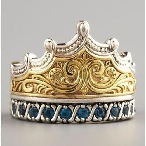 Independent design of the new classic inlaid sapphire crown ring for the cocktail party, exquisite and luxurious silver jewelry