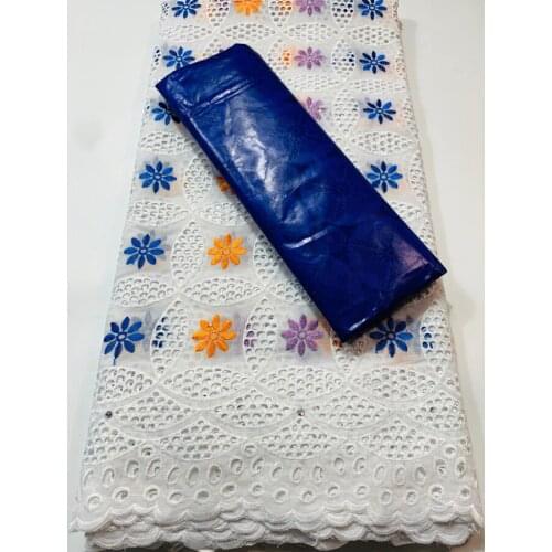 New African Bazin Riche Brode Fabric Combine Swiss Voile Cotton Lace 2021 Damask Guinea Brocade Lace Fabric 2.5+2.5yard VKM110