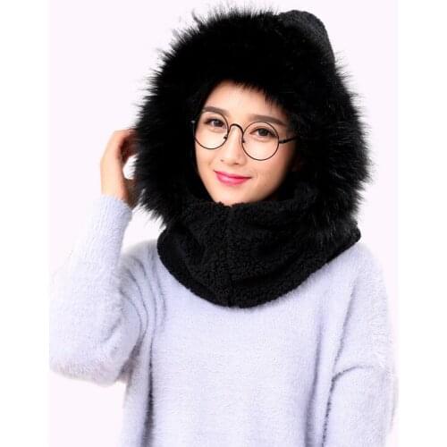 Korean-style Autumn And Winter New Style Scarf Hat Dual Use Suit Womens Plus Velvet Thick Fashion Neck Guard Pullover Hooded Sc
