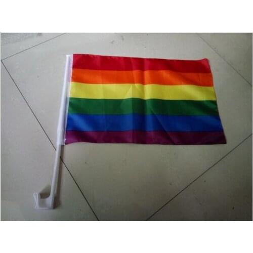 2Pcs 30*45Cm A plastic Stick Rainbow Hand flag/ Car Flags/American flag Lesbian Gay Pride Cheerleading Competition Products