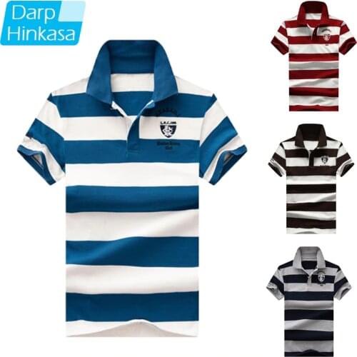 DARPHINKASA Striped Polo Shirt Men Fashion Breathable Short Sleeve Men Business Casual Large Polo Shirt Men Short Sleeve