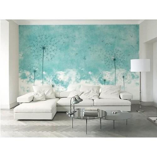 Custom wall papers home decor Fashion Fresh Modern Nordic Style Blue Dandelion Flying Bird TV Background 3d Wallpaper